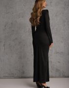 allyson Rochie de cocktail neagră cu despicătură pe picior împodobită cu trenă Atirga