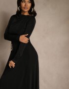 allyson Rochie de cocktail Neagră cu drapaj și aplicație metalică Retanda
