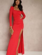 allyson Rochie de cocktail roșie cu croială mulată cu linia umerilor rigidizată și crăpătură Onailia