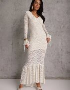 allyson Rochie de seară Bej din dantelă decorată cu volane Lunetra