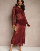 allyson Rochie din dantelă bordeaux mulată decorată cu drapaj și cu cupe întărite Temitta