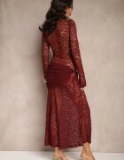 allyson Rochie din dantelă bordeaux mulată decorată cu drapaj și cu cupe întărite Temitta