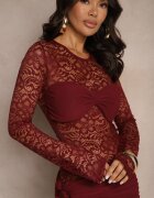 allyson Rochie din dantelă bordeaux mulată decorată cu drapaj și cu cupe întărite Temitta