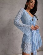 allyson Rochie Eterică Albastră din Dantelă cu Volane și Legături Dianatta