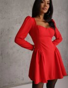 allyson Rochie evazată roșie de cocktail cu top corset și volane Arisora