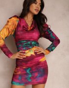 allyson Rochie Fucșia Tie-Dye cu Mânecă Bufantă Arona