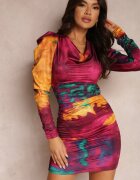 allyson Rochie Fucșia Tie-Dye cu Mânecă Bufantă Arona