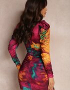 allyson Rochie Fucșia Tie-Dye cu Mânecă Bufantă Arona