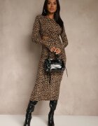 allyson Rochie Maro cu imprimeu leopard cu croială ajustată cu zirconii Nallinette