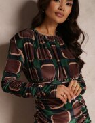 allyson Rochie Maro-Verde cu Drapaj cu Model Geometrik Biyo