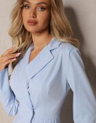 allyson Rochie Mini albastră deschisă cu Pliuri și Decolteu Petrecut Decorată cu Nasturi Eiloni