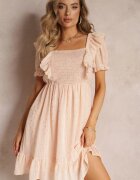 allyson Rochie Mini Bej cu elastic în talie și legătură la spate Olitisa