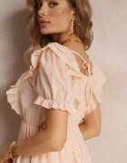 allyson Rochie Mini Bej cu elastic în talie și legătură la spate Olitisa