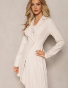 allyson Rochie Mini Bej cu Pliuri și Decolteu Petrecut Decorată cu Nasturi Eiloni