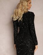 allyson Rochie Mini Neagră cu Paiete și Decolteu Petrecut Elegaia