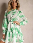 allyson Rochie Mini Verde Evazată cu elastic în talie și fundițe Leenona