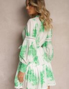allyson Rochie Mini Verde Evazată cu elastic în talie și fundițe Leenona