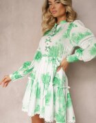 allyson Rochie Mini Verde Evazată cu elastic în talie și fundițe Leenona