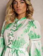 allyson Rochie Mini Verde Evazată cu elastic în talie și fundițe Leenona