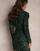 allyson Rochie mini verde închis cu paiete cu decolteu petrecut Elegaia
