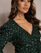 allyson Rochie mini verde închis cu paiete cu decolteu petrecut Elegaia