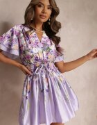 allyson Rochie Mini Violet Evazată cu decolteu petrecut florală Cecille