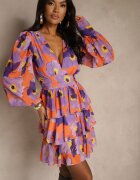allyson Rochie Mini Violetă cu Volane Baelyn