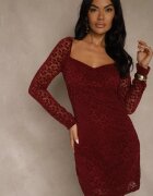 allyson Rochie Mulată Bordo din Dantelă cu Decolteu Pătrat Uwedia