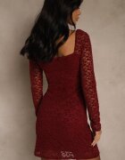 allyson Rochie Mulată Bordo din Dantelă cu Decolteu Pătrat Uwedia