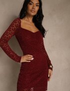 allyson Rochie Mulată Bordo din Dantelă cu Decolteu Pătrat Uwedia