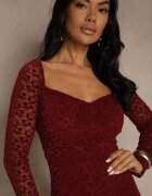 allyson Rochie Mulată Bordo din Dantelă cu Decolteu Pătrat Uwedia