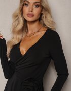 allyson Rochie Neagră Asimetrică cu Broșă Detașabilă în Formă de Floare Incendia