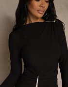 allyson Rochie Neagră Bodycon cu Ornamente Metalice Vetirale