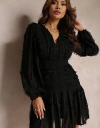 allyson Rochie Neagră Cloș cu Franjuri și Dantelă Avela