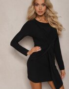 allyson Rochie Neagră cu croială asimetrică cu drapaj și nod în talie Bellis
