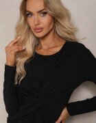 allyson Rochie Neagră cu croială asimetrică cu drapaj și nod în talie Bellis