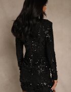 allyson Rochie Neagră cu Paiete de Cocktail cu Croială Mulată cu Decolteu în V Loweda