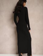 allyson Rochie neagră de cocktail cu semi-guler decorată cu drapaje Emivelleth
