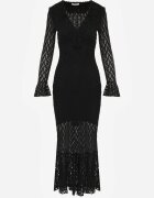allyson Rochie Neagră De seară din Dantelă Decorată cu Volane Lunetra