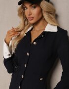 allyson Rochie Neagră Decorată cu nasturi cu umeri structurați Sewimara