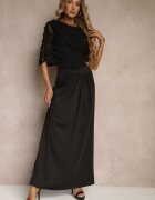 allyson Rochie Neagră Drapată cu croială cambrată cu un bolero suplimentar din plasă Milarielis