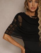 allyson Rochie Neagră Drapată cu croială cambrată cu un bolero suplimentar din plasă Milarielis