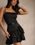 allyson Rochie Neagră Evazată cu bretele Decorată cu volane Selavin