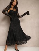 allyson Rochie neagră evazată din dantelă cu bolero suplimentar Gonavora