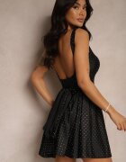 allyson Rochie Neagră Împodobită cu Strassuri cu Fundă și Cupe Întărite Jesaltia