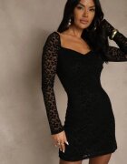 allyson Rochie neagră mulată din dantelă cu decolteu pătrat Uwedia