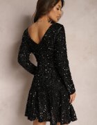 allyson Rochie Neagră Petrecută Mini Cu Paiete Cu Încrețituri Elegnarie