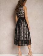 allyson Rochie Neagră Plisată cu bretele cu Model Decorativ și Fermoar Mirilla