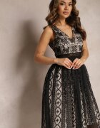 allyson Rochie Neagră Plisată cu bretele cu Model Decorativ și Fermoar Mirilla