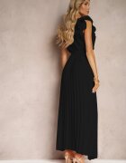 allyson Rochie negră plic cu elastic în talie și curea din material textil decorată cu volane Tiamatalia